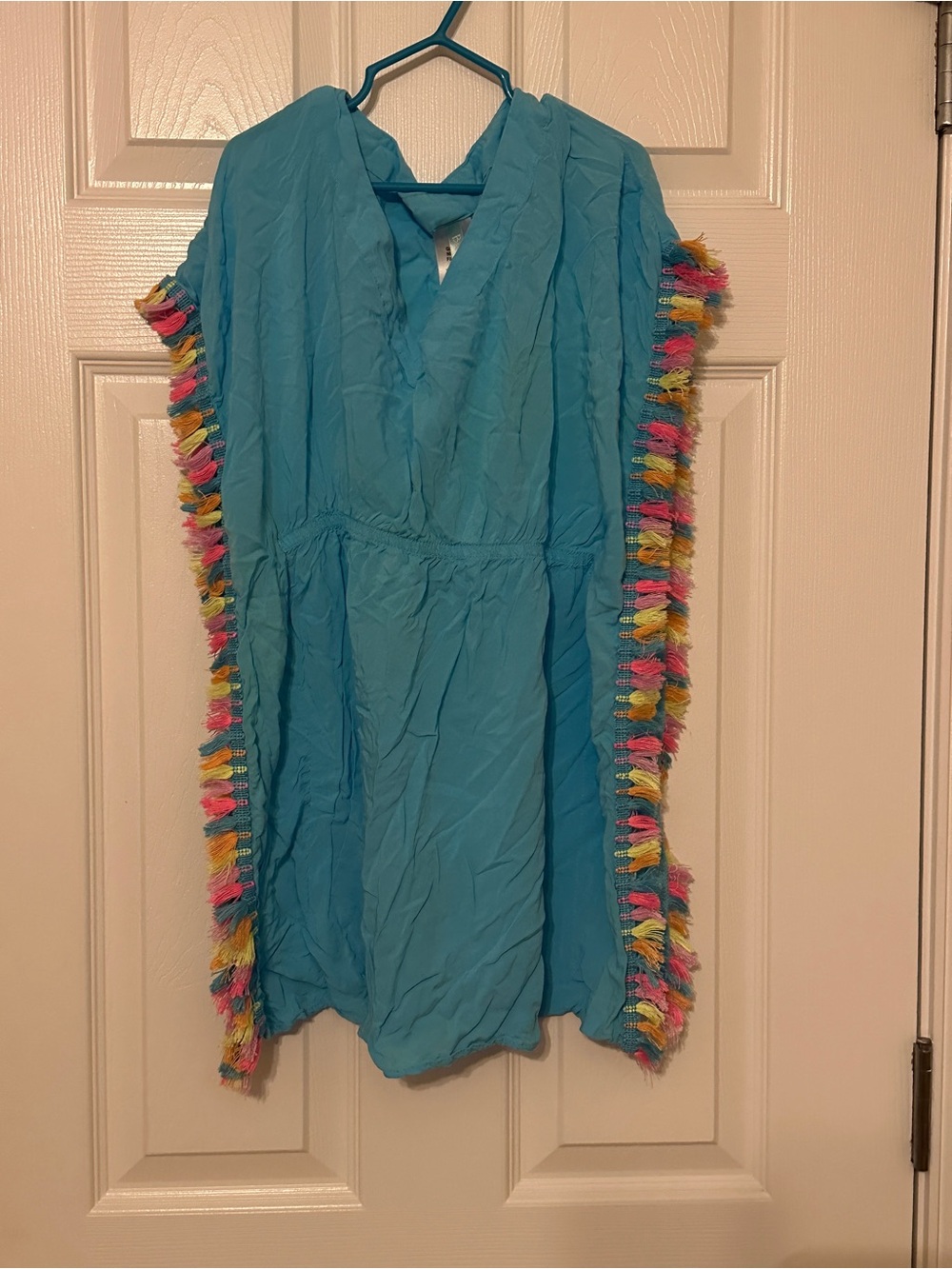 Kids Turquoise Swim Coverup with Multicolor Tassel Trim - Brand Unspecified